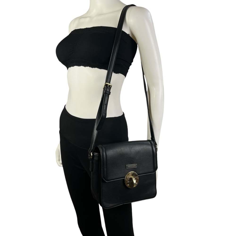 Vittorio Italian Leather Black Crossbody‎ Handbag